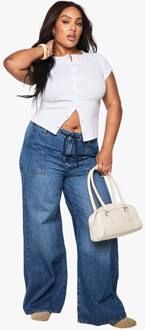 Plus Jeans Met Elastische Tailleband En Wijde Pijpen, Mid Blue - 48