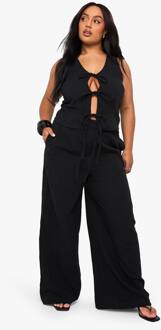 Plus-Kaasdoek Broek Met Elastische Tailleband, Black - 56