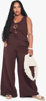 Plus Kaasdoek Broeken Met Elastische Taille, Chocolate - 54