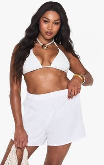 Plus Kaasdoek Shorts Met Elastische Taille, White - 54