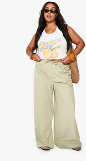 Plus Katoenen Popeline Broek Met Wijde Pijpen, Sage - 54