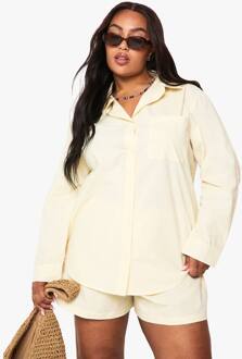 Plus Katoenen Poplin Overhemd Met Lange Mouwen, Lemon - 46