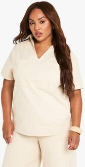 Plus Katoenen Twill Oversized Overhemd, Ecru - 56