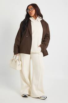 Plus Kern Basis Pintuckdetail Diepe Tailleband Wijde Pijpen Jogger, Ecru - 48