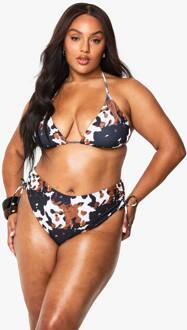 Plus Koeienprint Driehoek Bikini-Onderstuk Met Hoge Taille, Brown - 56