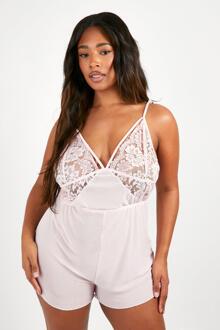 Plus Lace V Detail Teddy, Baby Pink - 16