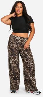 Plus Leeuwpatroon Jersey Broek Met Wijde Pijpen, Brown - 54