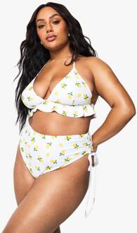 Plus Lemon Print High Waist Bikini Brief, Lemon - 54