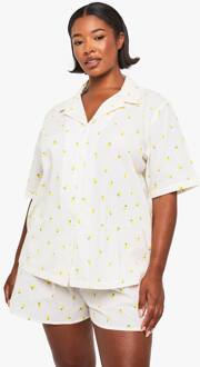 Plus Lemon Print Waffle Shirt Pj Top, White - 50
