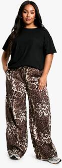 Plus Leopard Geweefde Broek Met Wijde Pijp, Leopard - 52