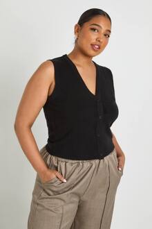 Plus Lichtgewicht Weste Met Knoopsluiting, Black - 48-50