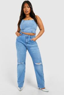 Plus Light Wash Ripped Mom Jeans, Light Wash - 16