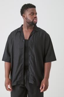 Plus Linen Oversized Revere Shirt In Black, Black - XXL