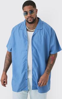 Plus Linen Oversized Revere Shirt In Blue, Blue - XXL