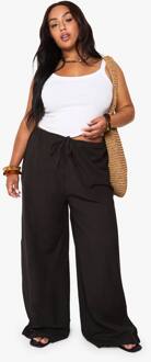 Plus Linnen Broek Met Trekoord En Wijde Pijpen, Black - 56