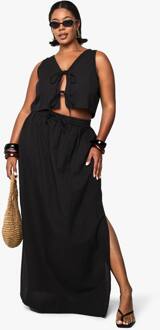 Plus Linnenlook Top Zonder Mouwen Met Strik Aan De Voorkant En Maxi Rok Co-Ord, Black - 52