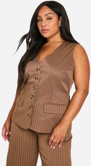 Plus Longline Pinstripe Weste, Mocha - 46