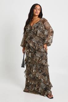 Plus Luipaard Chiffon Ruffle Maxi-Jurk, Leopard - 46