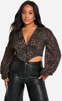 Plus Luipaard Corsettop Met Puffmouwen En Langslijn, Leopard - 54