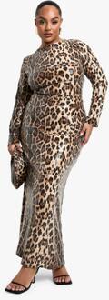 Plus Luipaard Pailletten Column Maxi Rok, Multi - 54