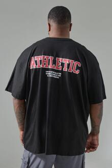 Plus Man Active Oversized Athletic Back Print T-Shirt, Black - XXXL
