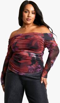 Plus Mesh Bardot Top, Red - 44