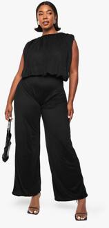 Plus Mesh Blouson Jumpsuit Met Wijde Pijpen, Black - 46