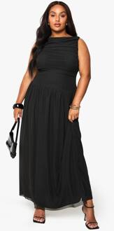 Plus Mesh Geruched Drop Hem Maxijurk, Black - 54