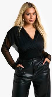 Plus Mesh One Piece Met Lange Mouwen, Black - 56