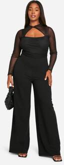 Plus Mesh Twist Detail Wide Leg Jumpsuit, Black - 50