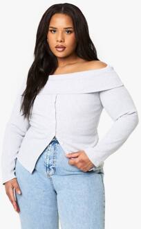 Plus Met Knoopsluiting Bardot Ribtop, Ash Grey - 48