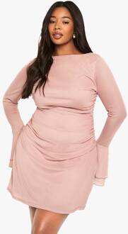 Plus Mini Shift Jurk Met Wijd Uitlopende Mouwen, Mauve - 48