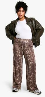 Plus Mixed Animal Print Wijde Pijpen Broek, Snake - 44