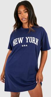 Plus New York Printed T-Shirt Dress, Navy - 18