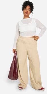 Plus Nylon Broek Met Wijde Pijpen, Stone - 56