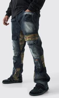 Plus Onbewerkte Flared Camo Slim Fit Cargo Jeans, Washed Black - 40