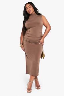 Plus One One-Shoulder Maxi-Jurk Met Geraffelde Details, Mocha - 46