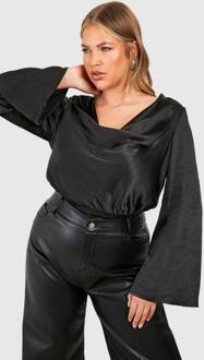 Plus One Piece Met Cowl Hals En Uitlopende Mouwen, Black - 44