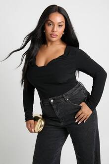 Plus One Piece Met Cowl-Kraag En Lange Mouwen, Black - 52