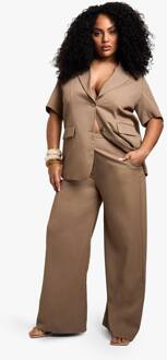 Plus Op Maat Gemaakt Geweven Geplooide Rechte Pijp Broek, Taupe - 54