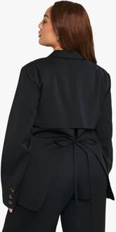 Plus Op Maat Gemaakte Blazer Met Open Rug En Strikdetail, Black - 48