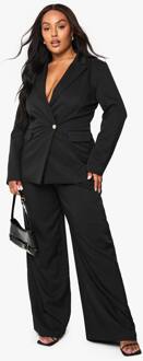 Plus Op Maat Gemaakte Geplooide Broek Met Wijde Pijpen, Black - 50