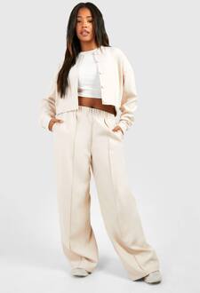 Plus Op Maat Gemaakte Naad Aan De Voorkant Losvallige Broek Met Wijde Pijpen, Ecru - 52