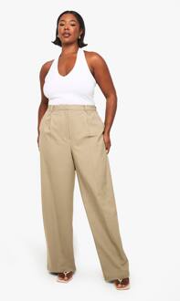 Plus Op Maat Gemaakte Naaddetail Rechte Pijp Broek, Stone - 50