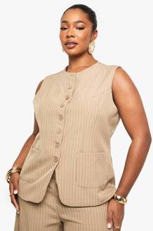 Plus Op Maat Gemaakte Waistcoat Met Knopen, Stone - 56