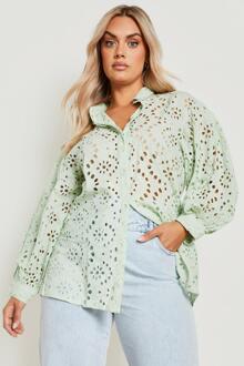 Plus Oversized Broderie Blouse, Mint - 44
