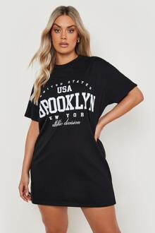 Plus Oversized Brooklyn T-Shirtjurk Met Tekst, Black - 44