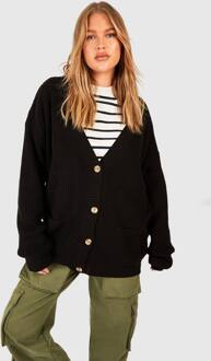 Plus Oversized Cardigan Met Knoopsluiting, Black - 24-26