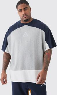 Plus Oversized Color Block T-Shirt Met Logo In Grijze Mergel, Grey Marl - XXL