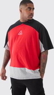 Plus Oversized Color Block T-Shirt Met Logo In Rood, Red - XXL